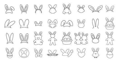 Obraz premium Bunny Ears Outline Set, Easter Rabbit Ear Line Art Icons, Headband Costume Vector Collection