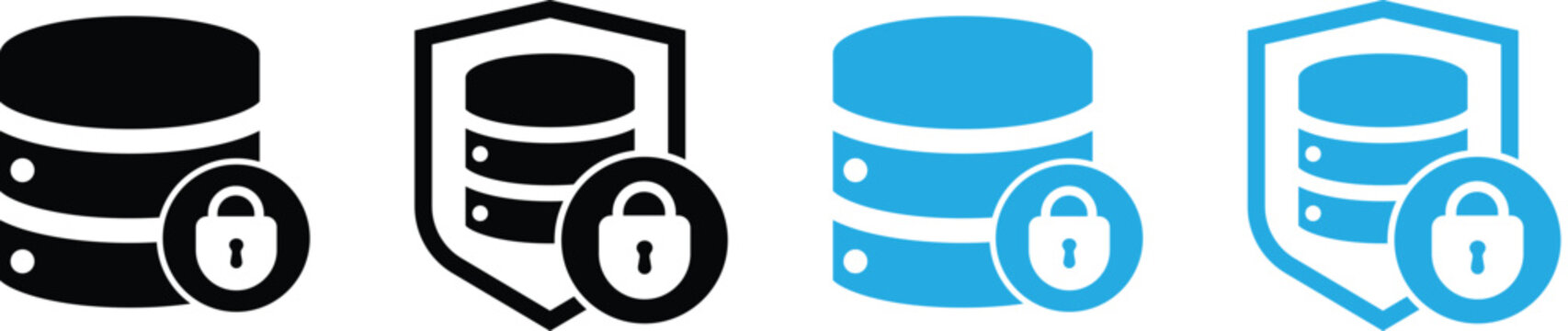 Database security concept illustration featuring server stacks combined with a padlock and shield symbol.