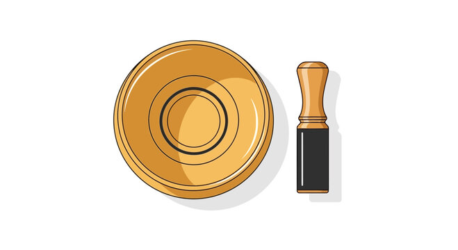 Illustration of traditional game pieces, a golden circular disc and a matching cylindrical component, perfect for tabletop leisure, strategic play, and competitive fun