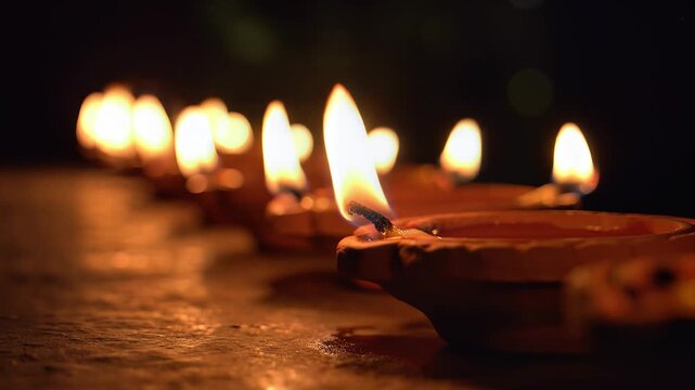 Traditional Clay Diya Lamps Glowing at Night for Pohela Boishakh