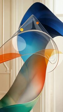 Modern abstract geometric shapes and transparent flowing forms
