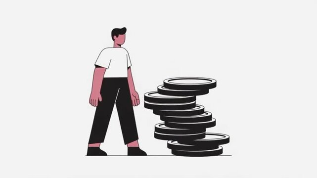 Personaje apilando monedas hacia arriba