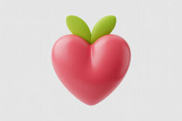A glossy red heart shaped fruit with two bright green leaves standing upright on its top section Vector © ANOWARUL