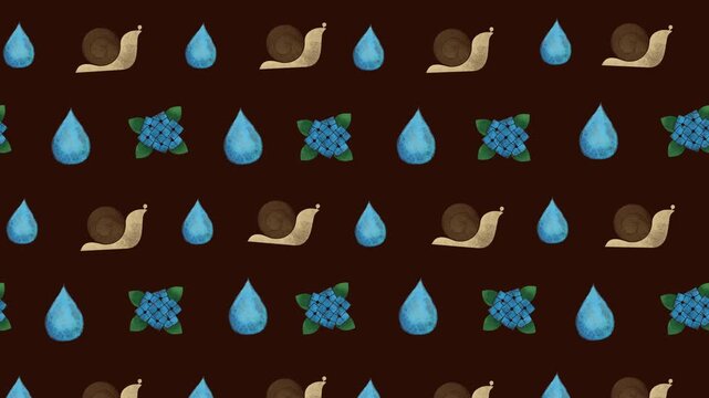 カタツムリと紫陽花と雨粒のループアニメーション背景