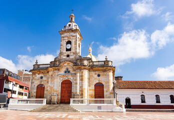 Obraz premium Paipa, Boyaca - Colombia. February 27, 2026. San Miguel Arcangel Parish is a Colombian Catholic church.