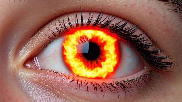 Human eye with fiery iris