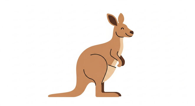 Brown kangaroo standing on white background looking right simple illustration