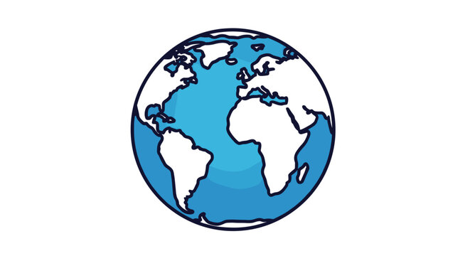 Stylized cartoon globe with continents and oceans simple flat design isolated