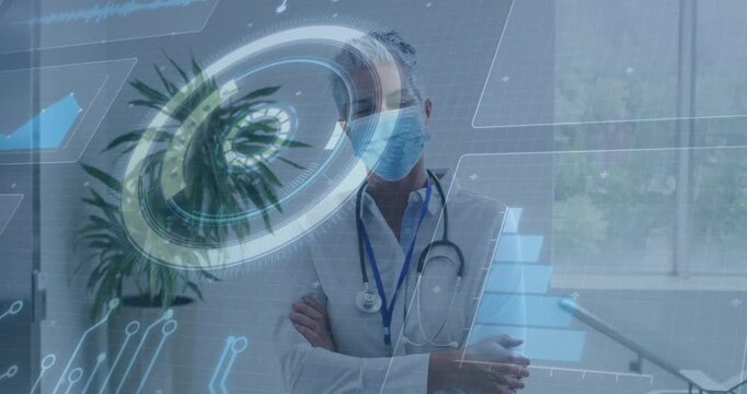 Doctor standing arms crossed while system activating, HUD sweeping in, revealing diagnostic bars