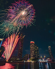 Fototapeta premium fireworks on the river