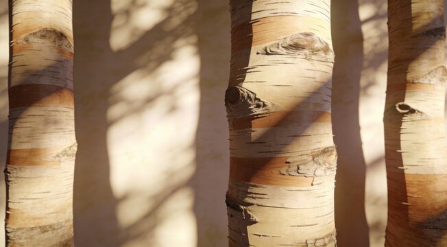 Artistic digital design of minimalist tree bark texture in forest light, close-up abstract simplicit