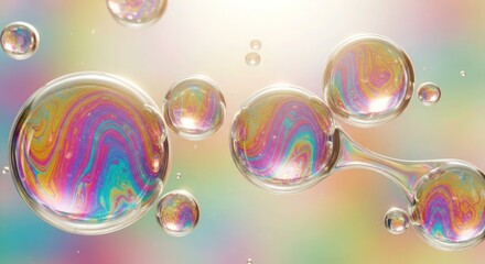 Fototapeta premium A close-up view of iridescent bubbles floating in mid-air with a colorful background