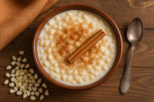 Brazilian dessert canjica of white corn stock photo 