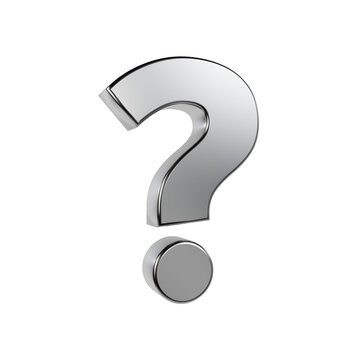 Question mark icon metallic silver 3D render problem concept