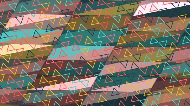 Abstract geometric pattern with overlapping triangles and parallelograms in muted earthy tones, creating a textured background.