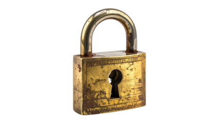 Fototapeta premium An antique brass padlock with intricate engravings stands against a black background.