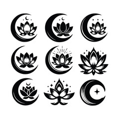 Obraz premium Lotus Flower with Crescent Moon Spiritual Symbol Collection