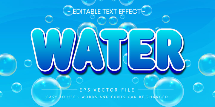 Water Text Effect with Blue Bubbles Background Vector