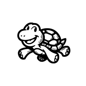 Smiling Turtle Running Fast on White Background