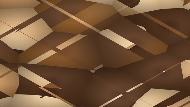Abstract geometric pattern with overlapping brown and beige shapes creating a dynamic, fragmented design.