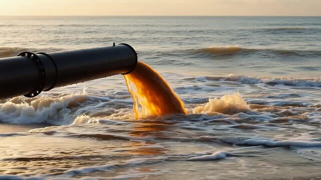 Pipe discharging liquid into ocean