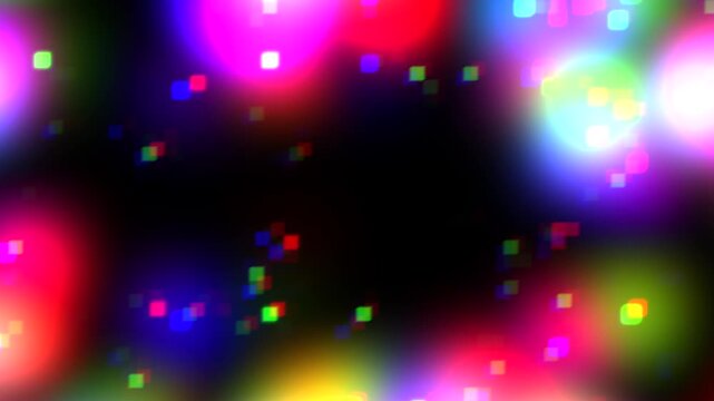 Bright and glowing light particles in smooth motion on black background