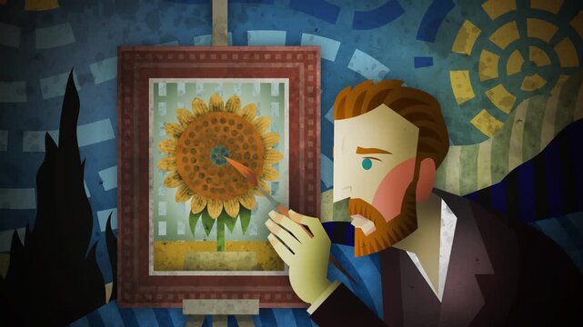 impressionist painter creating a sunflower
