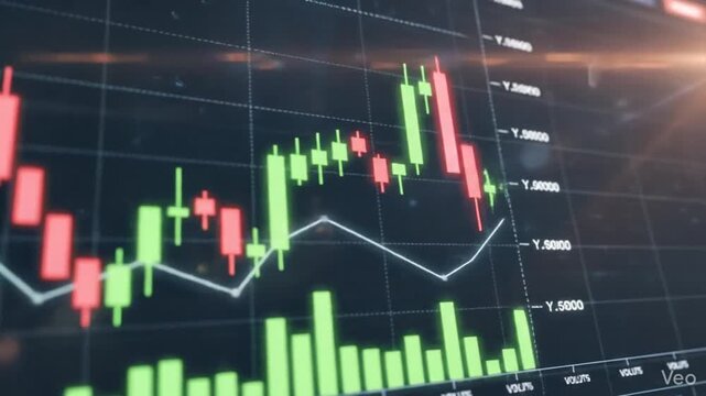 Abstract financial candlestick chart showing dynamic stock market growth trend and professional trading investment data visualization for business economy exchange and global finance analysis