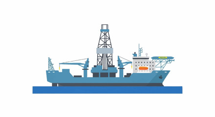 Large blue offshore drilling ship vessel. © aninurkha