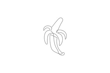 Fototapeta premium Banana minimalist peeled banana outline vector illustration in one line style 