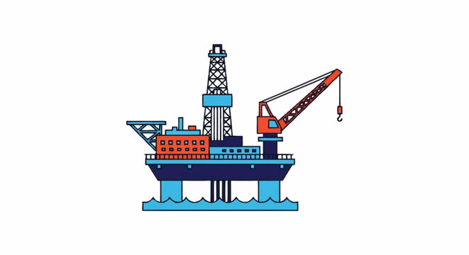 Offshore oil rig platform in cartoon style.