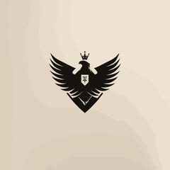 Obraz premium Elegant black eagle emblem with crown and shield on cream background