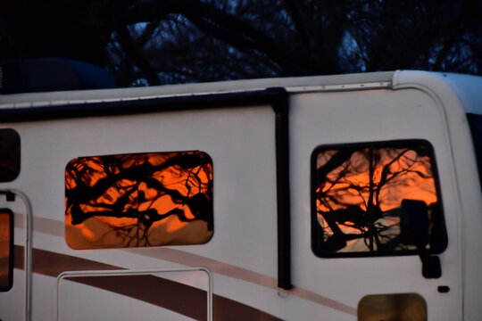 Sunset Reflection on an RV Camper