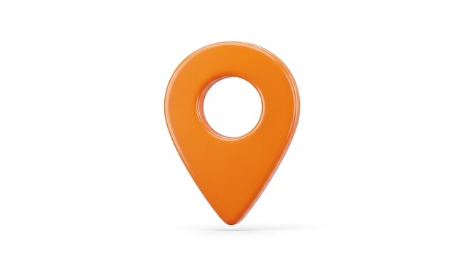 An orange map pin icon isolated on white background for navigation and location purposes online