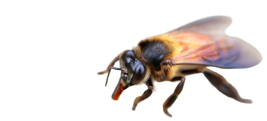 Isolated Bee extracting nectar with its proboscis on a black background, showcasing its anatomical structure in extreme macro detail © Aerials Wind