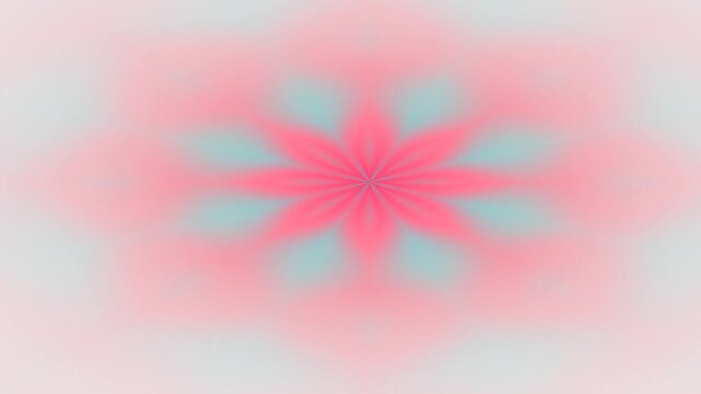 A soft, symmetrical abstract floral pattern in pastel pink and light blue, with a blurred background.