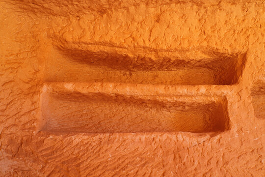 Interior of an ancient Nabataean burial chamber with loculi at Jabal AlBanat in Hegra, AlUla, Saudi Arabia