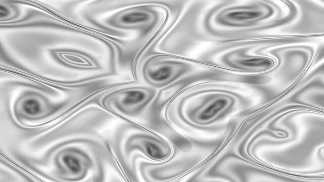 Abstract metallic liquid texture with swirling patterns and reflective grey tones.