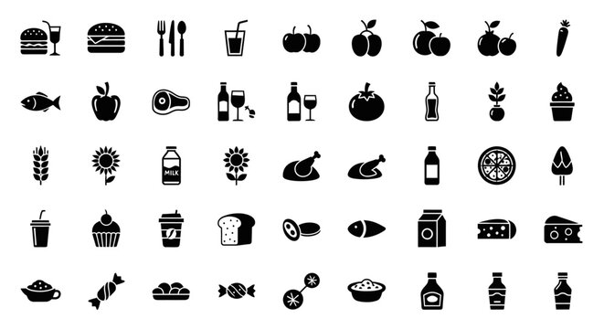 Food and Drink Icon Set Vector Illustration, Restaurant Menu Food Icons Vector Pack