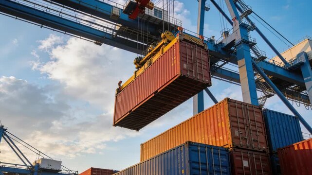 Cargo container shipping trade port crane freight transport logistics harbor sunset light business global shipping container