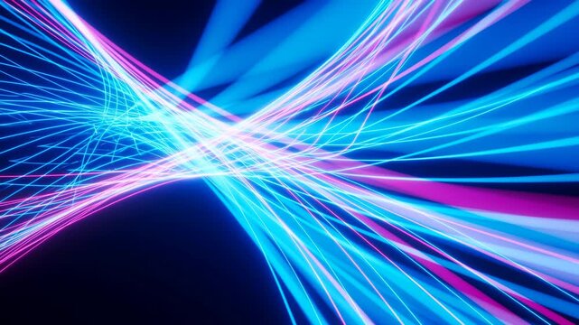 Bright Ribbons Illustrating Energetic Motion. Dynamic Fibers Hinting At Swift Digital Transmission