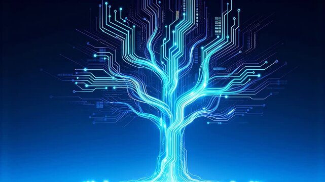 Digital tree with glowing circuit branches