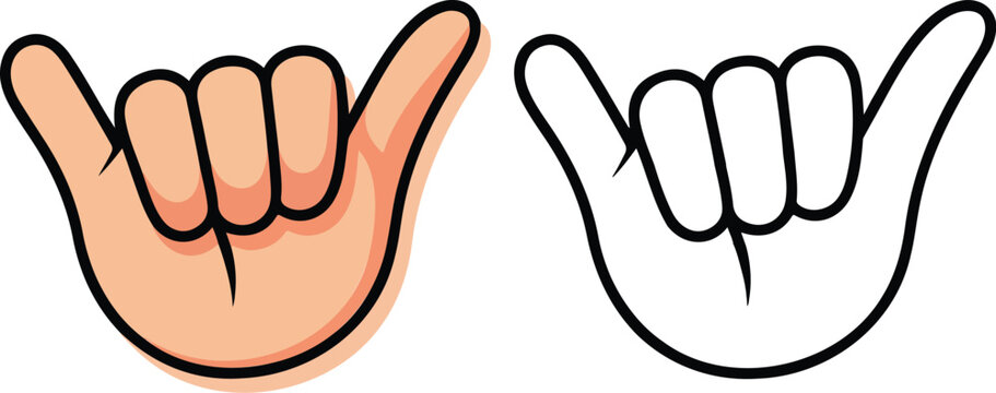 Two hands showing hang loose shaka gesture in different colors vibrant hand sign illustration isolated for fun lifestyle design