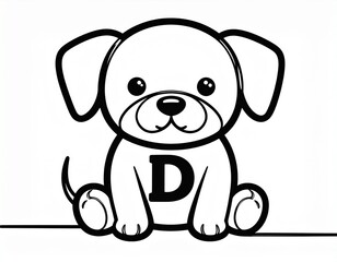 Naklejka premium Cute thick line dog stencil outline for toddler coloring book page D