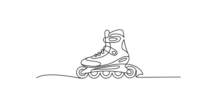 one line drawing of a rollerblade on the ground with wheels roller skate inline skating