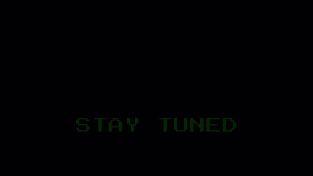 Pixel Text Stay Tuned with Glitch Effect Animation 8 Bit Retro Game Arcade Style on Black Background 4k video animation seamless loop
