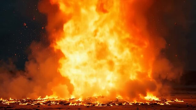 Intense fire explosion with flames and smoke