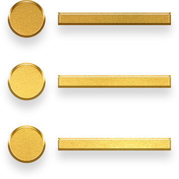 Golden 3D unordered bullet list icon for text editor and layout points