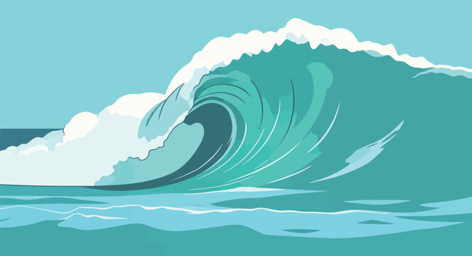 Ocean wave rolls towards the shore under clear blue sky on a bright day