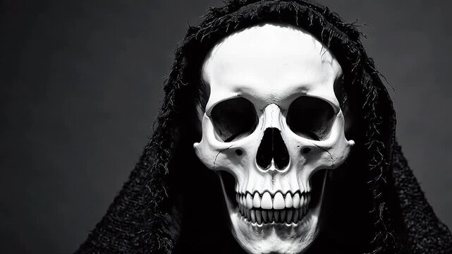 Skull wearing a hooded cloak